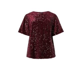 Pieces glitter top donkerrood met pailletten