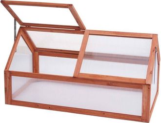 Hhg Mini serra 571 giardino balcone coperchio apribile legno 108x57x54cm naturale