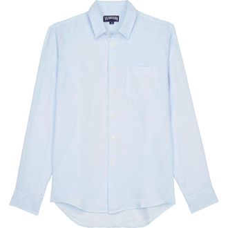 Vilebrequin Mens Linen Solid Shirt in Ciel at Nordstrom, Size Xxx-Large