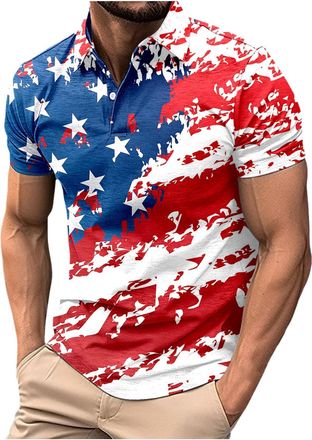Generic Mens Polo Shirts Short Sleeve American Flag Golf Shirts 4th of July Polo Shirt Dry Fit USA Patriotic Tops 2025 New Blouses for Women UK Tops for Women