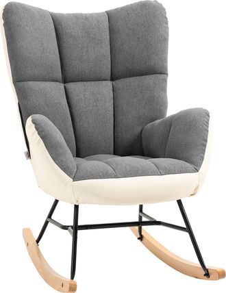 HOMCOM Rocking Chair For Nursery Upholstered Wingback Armchair Grey And Cream | TJ Hughes