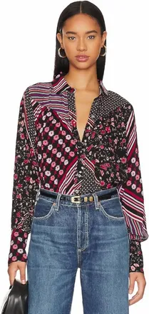 Free People Hazel Buttondown Shirt In Black Combo