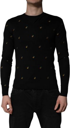 Dolce & Gabbana Mens Pineapple-Embroidered Silk Sweater Black