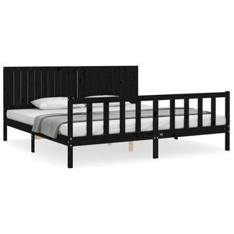 Berkfield Home Bed Frame with Headboard Black 200x200 cm Solid Wood