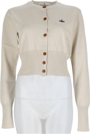 Vivienne Westwood White Buttoned Emblem Cotton-Blend Cardigan