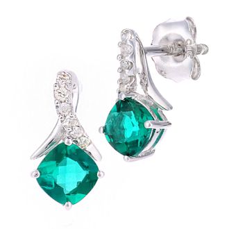 Diamant L'éternel Womens 9ct White Gold 0.54ct Created Emerald and 0.05ct Diamond Earrings - One Size