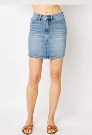 Judy Blue Work It Tummy Control Denim Skirt In Blue
