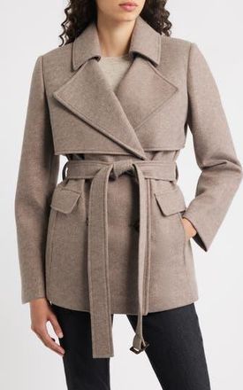 Bernardo Sullivan Double Breasted Belted Coat in Oak at Nordstrom Rack, Size Xx-Large