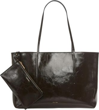 Calvin Klein Foil Logo Glossy Tote - Dames - Shoppers - Bruin - ONE Size - Tassen