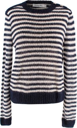 Dior Black Striped Alpaca Blend Jumper with Gold Button Detail Size S