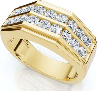 Pompeii3 1 1/2Ct Mens Multi-Row Diamond Ring in 10k Yellow Gold