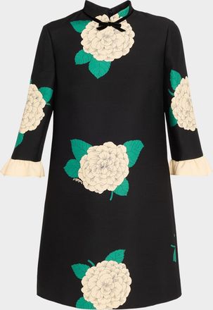 Valentino Garavani Apres Lhiver Macro Ortensia Mini Dress with Bow