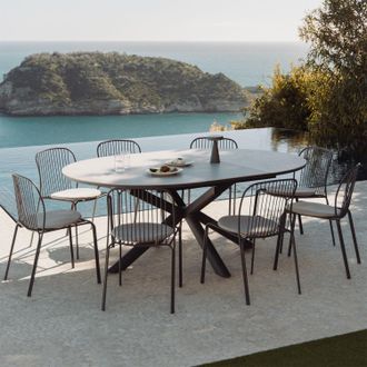 Sklum Set De Mesa 145-200x145 Cm Extensible En Aluminio Begur Y 8 Sillas De Jard&iacute;n En Acero Anerina Sklum