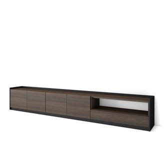 Skraut Home Mueble tv efecto madera roble oscuro y negro 310x37x50cm
