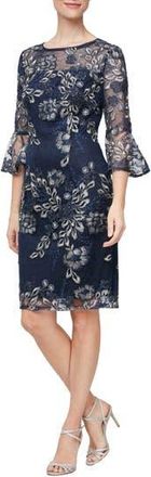Alex Evenings Metallic Floral Embroidered Sheath Dress in Navy/Silver at Nordstrom Rack, Size 14P