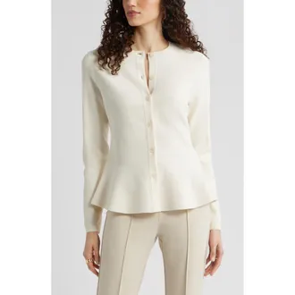 Nordstrom Flared Crewneck Cardigan in Ivory Tofu at Nordstrom, Size Xx-Large
