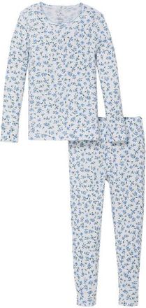 Petite Plume Blue Floral Pointelle Fitted Two-Piece Pajama Set at Nordstrom, Size 12-18M