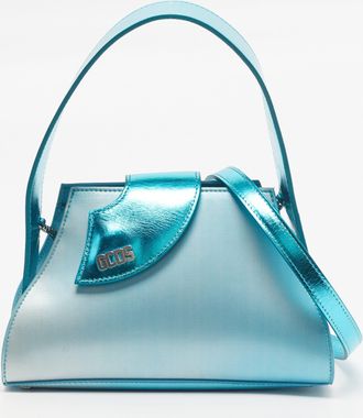 GCDS Gcds Comma Metallic Blue Patent Leather And Vinyl Shoulder Bag