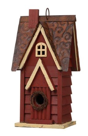 Glitzhome 12H Retro Distressed Painted Solid Wood Cottage Birdhouse in Red at Nordstrom, Size Medium