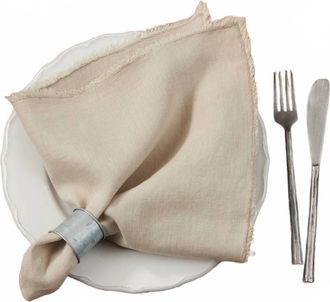Saro Lifestyle Fringed Design Washed 20 Napkins - Set Of 4 In Natural
