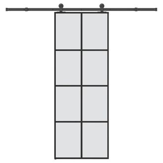 Berkfield Home Sliding Door with Hardware Set 76x205 cm ESG Glass&Aluminium in Black