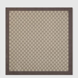 Gucci Printed Silk Twill Carr&eacute;, Beige, Silk