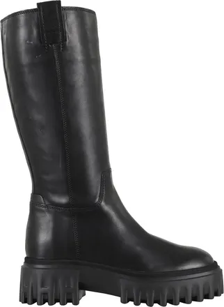 Hogan Zwarte Leren Laars met Rubberen Zool H700 - Dames - Hoge Laarzen - Zwart - 41 EU - Leer - Schoenen