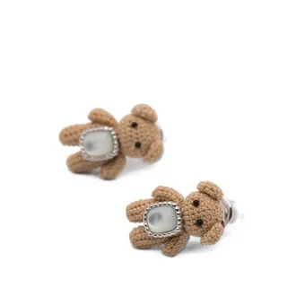 Yvmin Teddy-Bear Motif Mother-of-Pearl Earrings - Silver