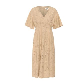 Soaked In Luxury Embroidered Dress with V-Neck and Elastic Waist - female - Soaked in Luxury - Midi Dresses - Beige - L - Dresses