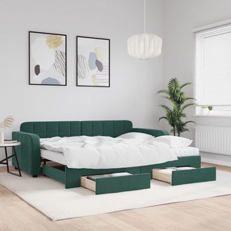 vidaXL Vidaxl - Sof&aacute; Cama Nido Con Cajones Terciopelo Verde Oscuro 90x200 Cm