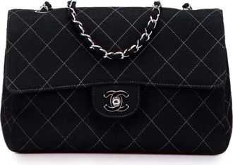 Chanel Borsa a spalla media in jersey trapuntata con battente 1997-1999 - Nero