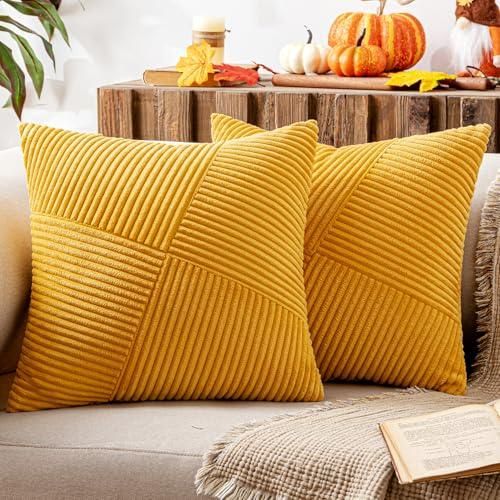 Encasa XO Housses De Coussin Velours Orange 40x40 Cm - Set De 2, Douces Et Lavables