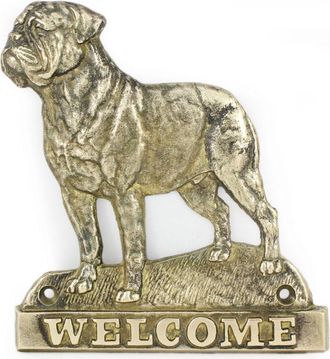OEM Perro De Burdeos, Dogo De Burdeos, Mast&iacute;n Franc&eacute;s - Placa De Puerta Con Un Perro, Placa De Bienvenida De Lat&oacute;n, Se&ntilde;al &Uacute;nica Con La Inscripci&oacute;n Welcome
