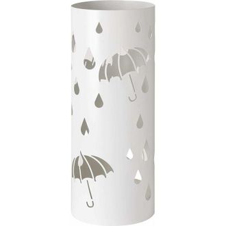 OEM Parag&uuml;ero Cil&iacute;ndrico Met&aacute;lico Con Esculturas De Lluvia Y Paraguas Blanco 19x19x49 Cm Con Gancho Y Escurridor Extra&iacute;ble