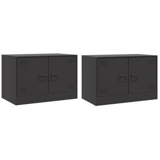 Berkfield Home TV Cabinets 2pcs Black 67x39x44 cm Steel | Size: 67 x 39 x 44 cm