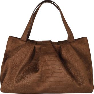 Themoir&egrave; Athena Suede Croco Effect Tas - Dames - Tassen - Bruin - Maat: ONE Size Su&egrave;de