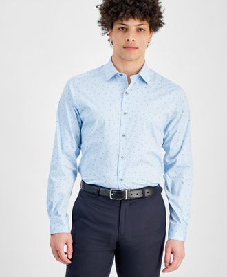 Alfani Dress Shirt Mens Blue Slim-Fit Formal Button Up FTS148