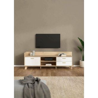 Dmora Dmora - Mueble De Televisi&oacute;n Agathis, Aparador De Sal&oacute;n, Mueble Bajo Para Tv, Base De Pared Equipada, 182x51 H62 Cm, Roble Y Blanco
