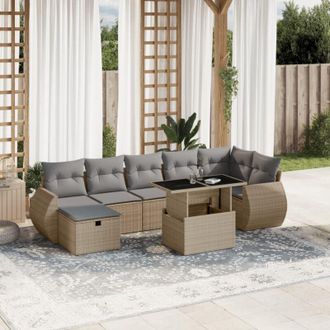 vidaXL Set De Sof&aacute;s De Jard&iacute;n Y Cojines 8 Piezas Rat&aacute;n Sint&eacute;tico Beige Vidaxl