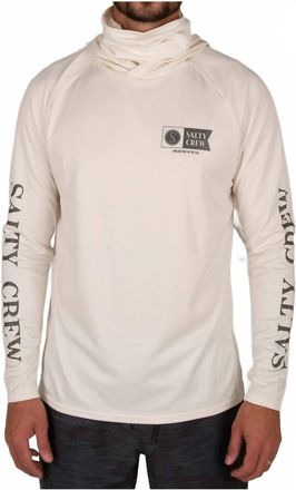 Salty Crew Alpha Flag Pinnacle & Mask Hooded Shirt In Off White