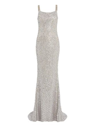 Jenny Packham sequin-embellished open-back maxi dress - women - Nylon - 14 - Grey