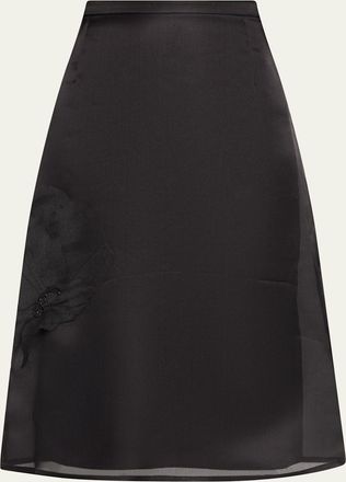Akris Anemone Corsage Organza Midi Skirt