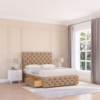Sloomy Watson Divan Bed Base 2 Drawers 12 Footboard & 26 Struts Headboard in Light Beige | Size: Small Double