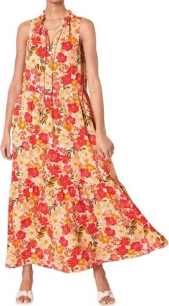Sugarlips Didion Floral Split Neck Tiered Maxi Dress In Orange