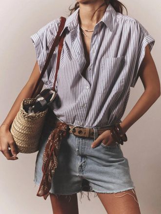 Xirena Lexi Cap Sleeve Shirt In Blue Aggie