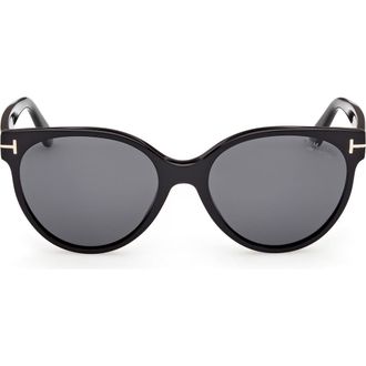 Tom Ford Tallulah 56mm Polarized Round Sunglasses in Black /Polarized Smoke Lens at Nordstrom