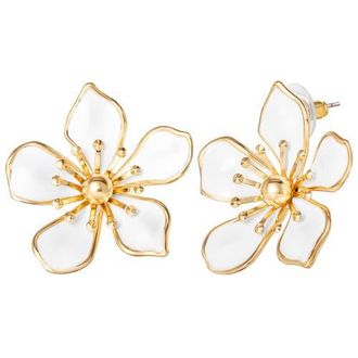 Jessica Simpson White Enamel Flower Earrings for Women, Gold-Tone Flower Stud Earrings in Gold Tone at Nordstrom