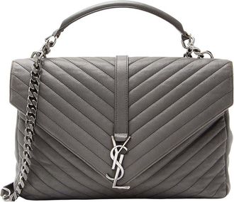 Saint Laurent Grey Matelasse Calfskin Monogram College Large Shoulder Bag (Authentic Pre-Loved)