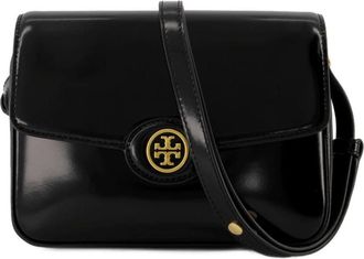 Tory Burch Zwarte Leren Robinson Hobo Tas - Dames - Schoudertassen - Zwart - ONE Size - Katoen - Tassen