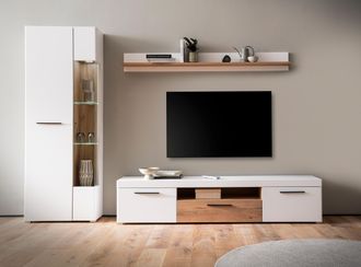 Inosign Wohnwand »Salerno, moderne Anbauwand, Wohnzimmer-Set, Weiss mit Eiche Evoke Dekor« Set, 3 Stk. tlg